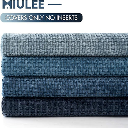 MIULEE Pack of 4 Couch Throw Pillow Covers 16x16 Inch Neutral Blue Soft Decorative Chenille Pillow Covers Farmhouse Accent Cushion Covers for Boho Western Spring Coastal Decor Sofa Bed Living Room