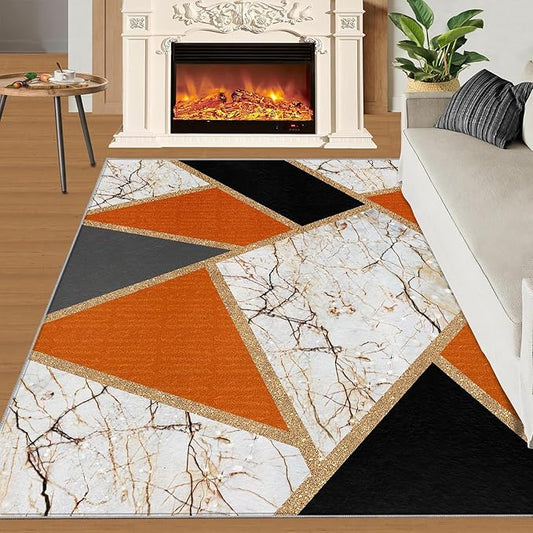 Geometric Marble Area Rugs Stone Crackle Rug Modern Abstract Marble Rug for Living Room European Medieval Geometric Rugs for Bedroom Entryway Hallway 7x10ft