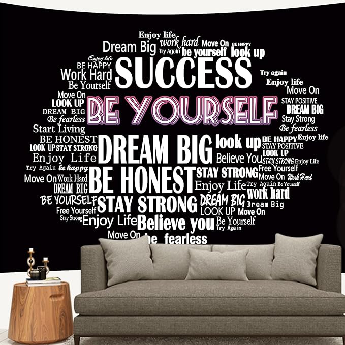 Boqin Quote Tapestry- Be Yourself Tapestries, Inspirational Wall Art, Inspirational Classroom Quotations Wall Hanging Positive Saying for Living Room, Bedroom Decoration, Outdoor - 50 x60 Inches