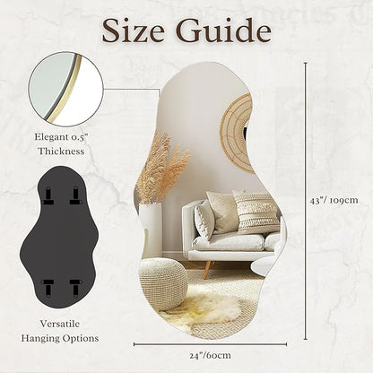 PERFNIQUE Irregular Wall Mirror Asymmetrical Mirror, 43''x24'' Decorative Modern Wall Decor for Bathroom Bedroom Living Room Entryway, Cloud Frameless, Wall Mounted(43''x24'', Cloud)