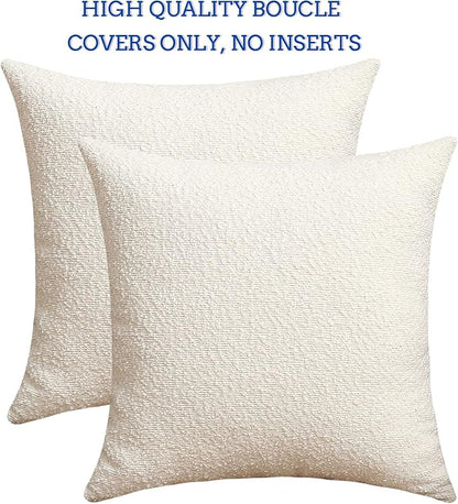 Jeneoo Ivory Decorative Square Thick Accent Throw Pillow Covers Fine Textured Boucle Couch Cushion Cases for Sofa Decor, Set of 2, 20 x 20 Inch