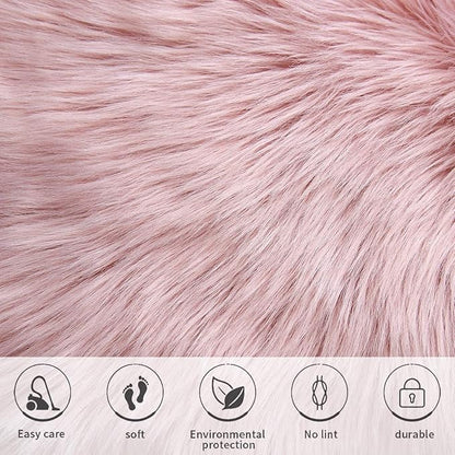 Softlife Pink Faux Fur Sheepskin Chair Cover Seat Cushion Pad Super Soft Area Rugs for Living Bedroom Sofa Dorm (1.6ft x 1.6ft)