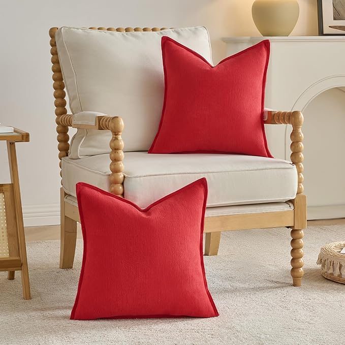 FUTEI Christmas Red Chenille Throw Pillow Covers 12x20 Inch Set of 2,Edges Double-Stitched Lumbar Pillow Cases,Modern Home Decor for Couch Living Room