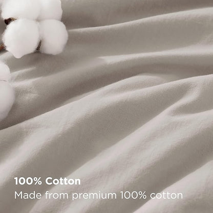 Bedsure 100% Stone Washed Cotton Duvet Cover Queen Size - Stone Color Minimalist Cotton Duvet Cover Linen Like for All Seasons - GentleSoft™ Plain Simple Bedding (Queen, 90"x90")