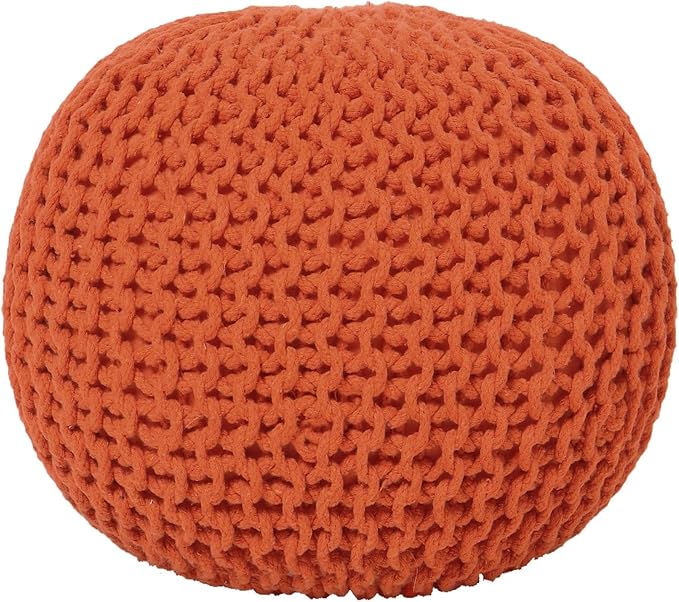 REDEARTH · Round Pouf Ottoman - Hand Knitted Cable Boho Poof - Pouffe Circular Footrest for Living Room - Bedroom - Patio - 100% Cotton (19.5"x19.5"x14") - Burnt Orange, Set of 2