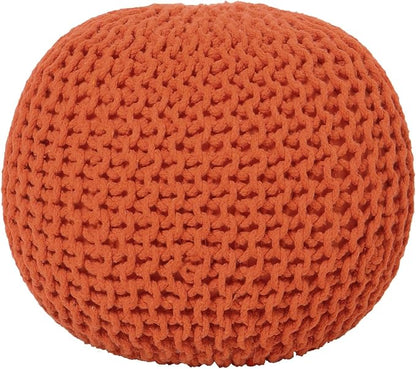 REDEARTH · Round Pouf Ottoman - Hand Knitted Cable Boho Poof - Pouffe Circular Footrest for Living Room - Bedroom - Patio - 100% Cotton (19.5"x19.5"x14") - Burnt Orange, Set of 2