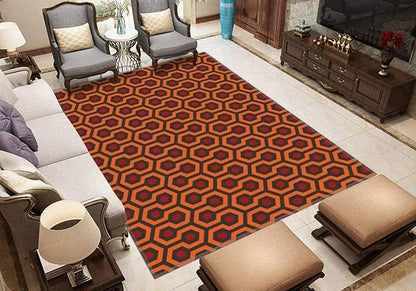 The Shining Overlook Hotel Area Rugs, Orange Hexagon Large Rugs, Easy Clean Carpet Washable Indoor Non-Slip Rug for Boys and Girls Nursery Bed Living Room Carpets Nursery Decor,5 x 6ft