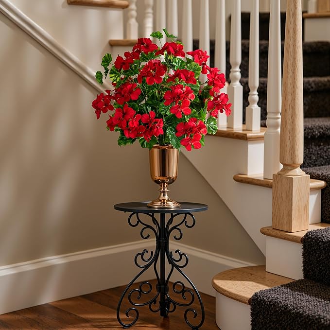 Artificial Flowers for Outdoors Artificial Geraniums for Indoor Fake Flowers 17.7In Uv Resistant Artificial Outdoor Flowers Suitable for Indoor Home Decoration Outdoor Garden Decor 4PCS,Red