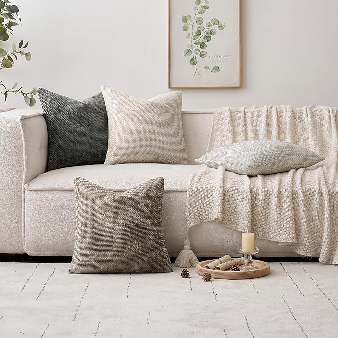 MIULEE Pack of 2 Couch Throw Pillow Covers 18x18 Inch Dark Gray Modern Boho Accent Decorative Pillow Covers Soft Chenille Farmhouse Cushion Covers for Home Decor Bed Sofa Living Room