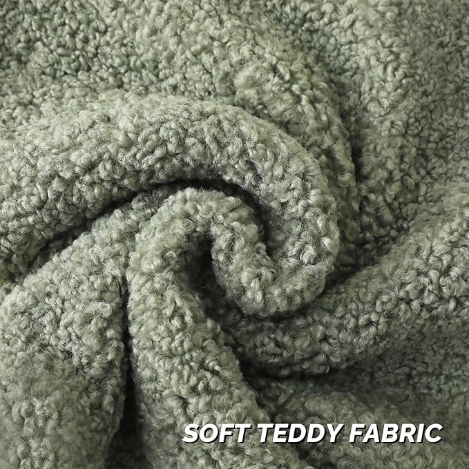 FUTEI Sage Green Throw Pillow Covers 20x20 Inch Set of 2,Furry Faux Fur Teddy Boucle Textured Cushion Covers,Soft Fluffy Decorative Pillow Case,Home Decor for Couch Bed Living Room Office Car