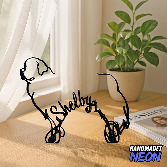Personalized Newfoundland Dog Minimalist Sculpture, Custom Name Newfie Dogs Metal Desk Decor, Decorative Aesthetic Table Sign Gifts for Pet Lovers, Kids Room, Home Office Decoration