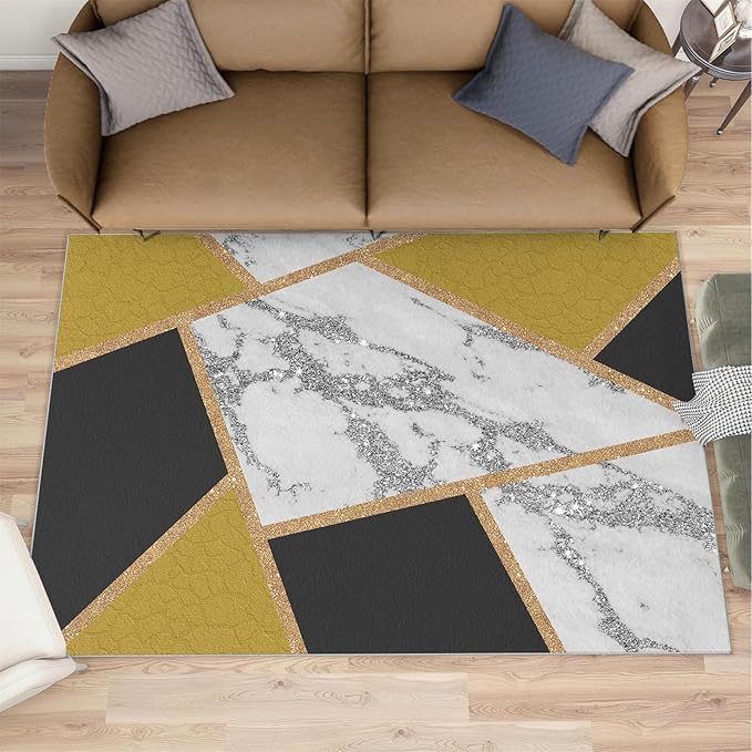 Geometric Area Rug Abstract Marble Texture Rugs Geometric Marble Area Carpet Simple Light Luxury Line Rug Machine Washable Rugs with Backing for Bedroom 3x5ft