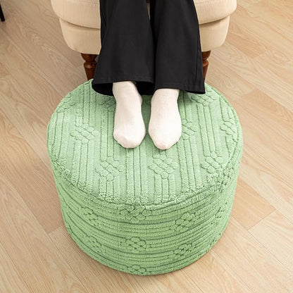 Asuprui Pouf Ottoman Foot Rest – Plush Round All-in-one Foam Stool for Cozy Lounging, Floor Pouf & Chic Decor (Sage Green)