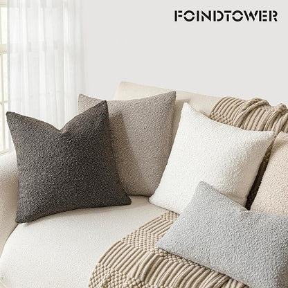Foindtower Textured Boucle Throw Pillow Covers Accent Solid Pillow Cases Cozy Soft Decorative Couch Cushion Case for Chair Sofa Bedroom Living Room Home Decor, 20 x 20 Inch,Dark Brown