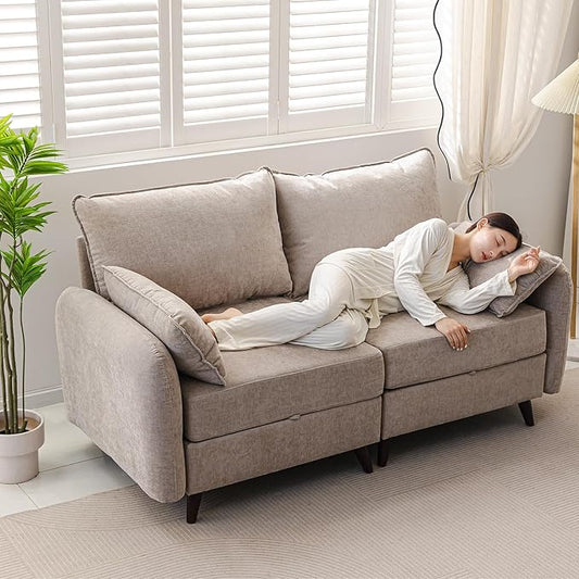 73'' Loveseat Sofa with Seats Storage, Modular Sectional Sofa with Deep Seat,Oversized Comfy Love Seat with 7.8'' Cushion,Couch for Living Room,Bedroom,Chenille,Khaki
