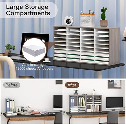 EasyPAG Mail Organizer Countertop, Wood Literature Organizer with Adjustable Shelves, Student Classroom Mailbox for School, Desktop Paper Sorter for Office Home, 36 Compartments, Retro Gray/White