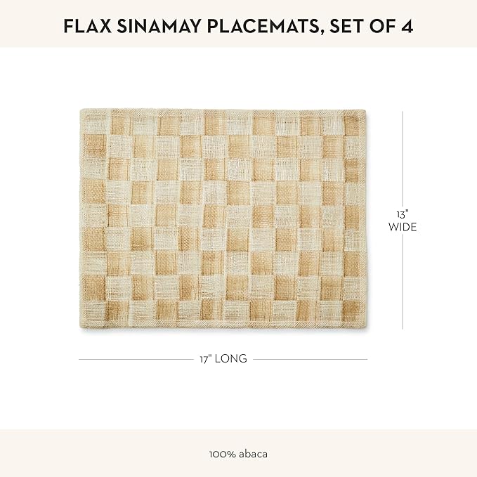 MACKENZIE-CHILDS Set of 4 Sinamay Placemats, Durable Woven Table Mats, Flax