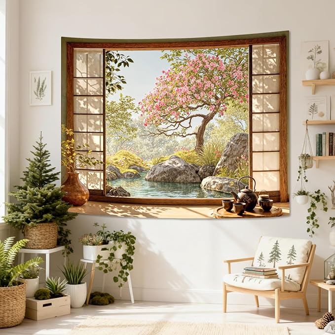 Lifeel Japanese Scenery Tapestry, Aesthetics Nature Landscape Tapestries, Asian Home Decor for Bedroom Meditation Room Living Room, 36x48 inches