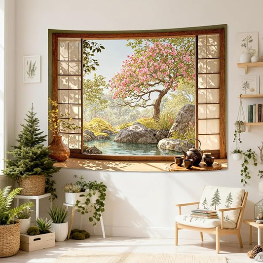 Lifeel Japanese Scenery Tapestry, Aesthetics Nature Landscape Tapestries, Asian Home Decor for Bedroom Meditation Room Living Room, 44x60 inches