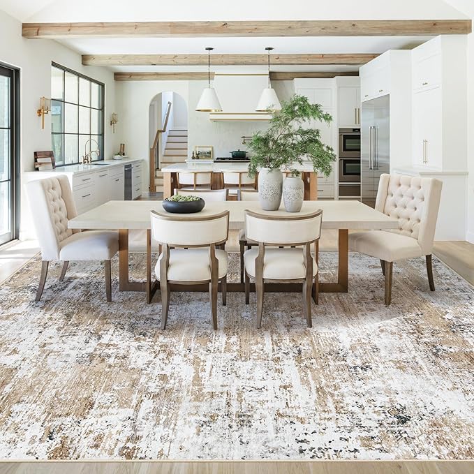 8x10 Area Rugs for Living Room, Washable Modern Abstract Large Area Rug Neutral Soft Non Slip Kids Rug Stain Resistant Indoor Carpet for Bedroom Dining Room Playroom Home Office(Beige, 8'x10')