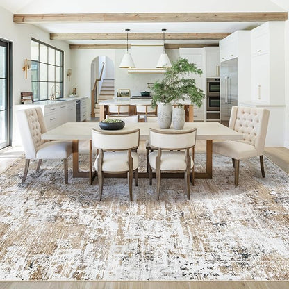 8x10 Area Rugs for Living Room, Washable Modern Abstract Large Area Rug Neutral Soft Non Slip Kids Rug Stain Resistant Indoor Carpet for Bedroom Dining Room Playroom Home Office(Beige, 8'x10')
