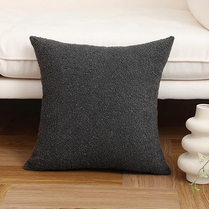Jeneoo Graphite Grey Decorative Square Thick Accent Throw Pillow Covers Fine Textured Boucle Couch Cushion Cases for Sofa Decor, Set of 1, 24 x 24 Inch