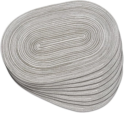 Noctiflorous Oval Braided Placemats Set of 8 Woven 12x18 Inch Non Slip Washable Heat Resistant Place Mats Round Tablemats for Dining Kitchen Party Daily Table Decor Dinner Mats (Gray, 8)