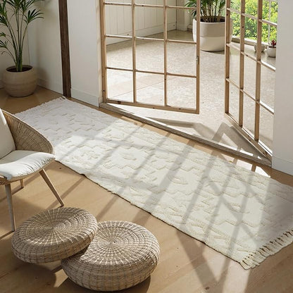 Uphome Boho Runners for Hallways 2.6' x 10', Washable Farmhouse Entryway Runner Rug, Cotton Tufted Bedroom Runner Rugs, Bohemian Tribal Aesthetic Rug for Kitchen Doorway Bathroom Living Room, Beige