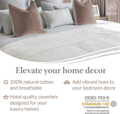 Threadmill Luxury Cotton Blankets for Twin Size Bed | All-Season 100% Cotton Twin Blanket for Bed | Aster Jacquard Lightweight, Soft & Cozy Coverlet, 350GSM, 68 x 90 inches | Beige