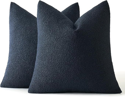 MIULEE 20x20 Inch Decorative Pillow Covers for Couch Bed Set of 2 Textured Boucle Neutral Winter Throw Pillows Navy Blue Accent Solid Cushion Pillowcases Sofa Livingroom Home Decor