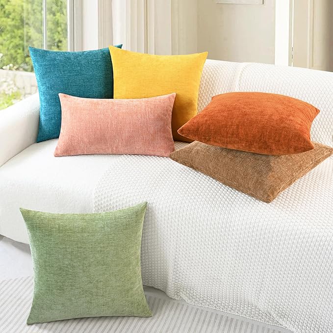 CaliTime Throw Pillow Covers Decorative 12 X 20 Inches Pack of 2 Cozy Chenille Cushion Case for Couch Sofa Bed Living Room Home Sage Green