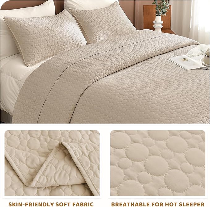 Sanracie Oversized King Quilt Bedspread Sets 120"*120", 100% Cotton Linen Colored Cal King Quilt Bedding Set CircularQuilting Extra Wide Large 3Pcs Coverlet Set for All Season Soft Thin Comforter
