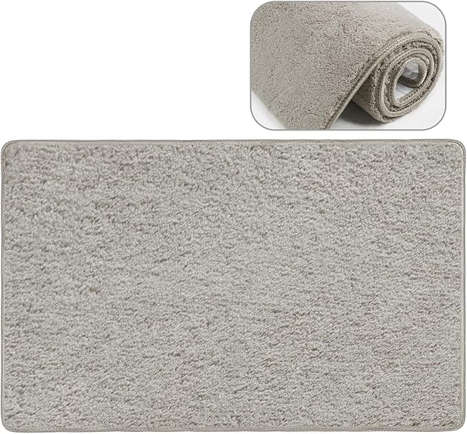 PURE ERA Carpet Stair Tread Landing Mat Area Rug Ultra Plush Shag Soft Non Slip Skid Resistant Tape Free Indoor Doormat Washable Reusable Cream Gray 2' X 3'