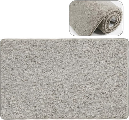 PURE ERA Carpet Stair Tread Landing Mat Area Rug Ultra Plush Shag Soft Non Slip Skid Resistant Tape Free Indoor Doormat Washable Reusable Cream Gray 2' X 3'