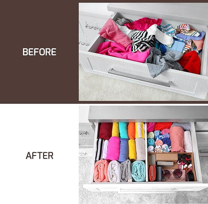 6 Pack Drawer Dividers 4 Inch High, 11”-17" Adjustable Bamboo Organizers Large Expandable Drawer Separators for Cloths, Dresser, Bedroom, Bathroom, Baby Drawer, Office & Kitchen Utensils (White)