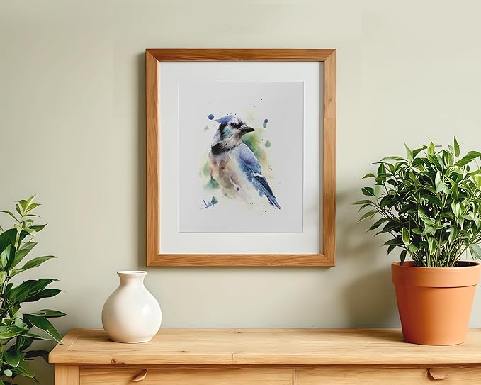 Watercolor Blue Jay Wall Art Print - Perched Bird Painting - Animal Decor