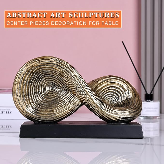 orenm Modern Infinity Loop Symbol Sculpture,Abstract Art Geometric Knot Home Decorations,Unique Shelf Decor Sculpture for Desk Paperweights,Entryway Table,Living, Coffee Table Decor (Gold)