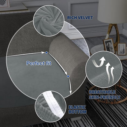 MAXIJIN Velvet Stretch Seat Cushion Covers Couch Cushion Cover for Individual Cushions Sofa Seat Cushion Slipcovers with Elastic Bottom (2 Piece Sofa Cushion Covers, Light Grey)