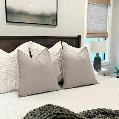 ZWJD Gray Pillow Covers 16x16 Set of 2 Chenille Pillow Covers with Elegant Design Soft and Luxurious Decorative Throw Pillows for Couch, Bed, and Home Decor