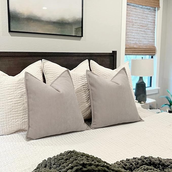 ZWJD Gray Pillow Covers 18x18 Set of 2 Chenille Pillow Covers with Elegant Design Soft and Luxurious Decorative Throw Pillows for Couch, Bed, and Home Decor