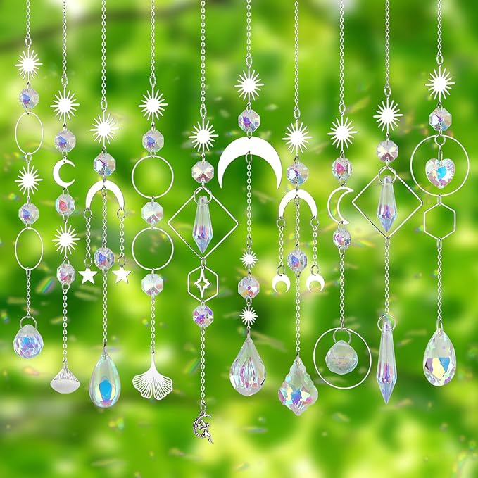 Crystal Suncatcher, 10 Pcs Colorful Sun Catchers Indoor Window Hanging Crystals Ornaments for Home Outdoor Garden Ceiling Balcony Room Christmas Party Wedding Decorations Prism Rainbow Maker
