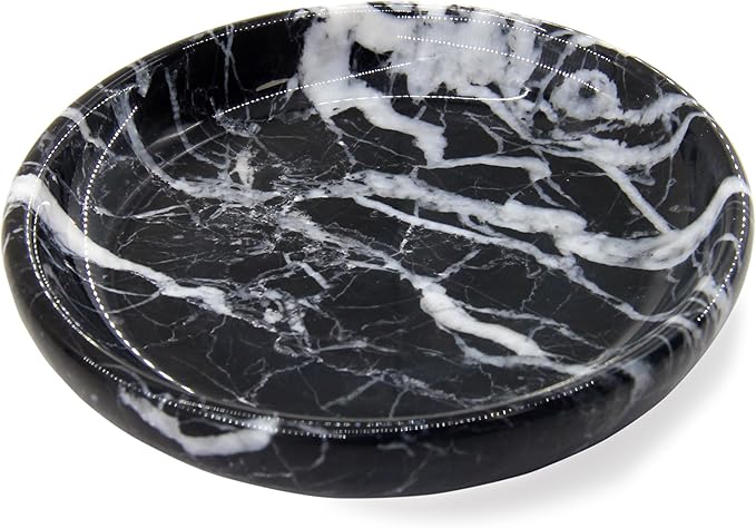 Small Natural Marble Jewelry Tray Key Plate Holder Dish Trinket Decor Catch All Bowl for Ring Earring Stone Gift for Women Daugther,Black