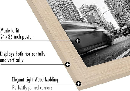 Americanflat 24x36 Poster Frame with Polished Plexiglass - Wide Picture Frames Made of Engineered Wood for Vertical or Horizontal Wall Display - Epic Collection - Light Wood