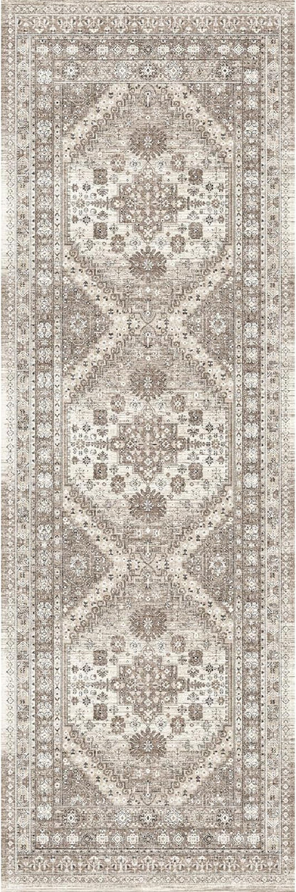 zesthome Washable Runner Rug 2.5x8 - Stain Resistant Entryway Rug,Ultra-Thin Kitchen Rugs, Anti Slip Backing Runner Rugs for Entrance Laundry Room Indoor Hallway (Brown/Beige,2.5'x8')