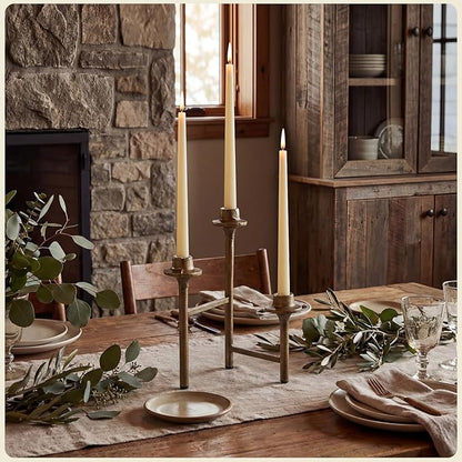 3 Arm Taper Brass Candelabra Vintage Foldable Metal Candle Holder for Fireplace Mantel Entryway Table Home Decor 10.25" H x 14" W x 2.5" D