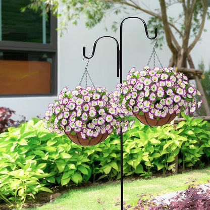 Homsunny Artificial Hanging Flowers in Basket,12 inch Silk Flower Coconut Lining Hanging Baskets,Fake Hanging Plants in for Outdoors Indoors Courtyard Decor(Light Purple)