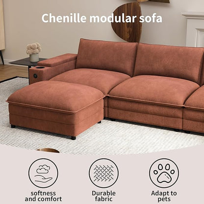 81.5" Loveseat Cloud Sofa Couch with Storage Armrest, Cup Holders, USB & Type-C Ports, Spring Cushions, Solid Wood Frame, Chenille Modular Sectional for Living Room