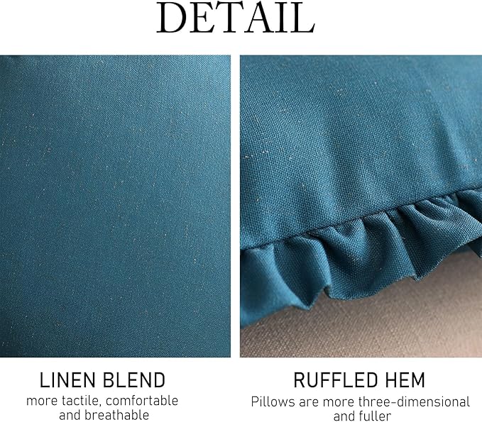 ISAENNE Classic Blue Round Throw Pillow Cover Diameter 16", Solid Color Farmhouse Linen Cotton Decoration Pillow Cover with Ruffles, Sturdy Throw Pillow Case for Couch Sofa Bed Living Room