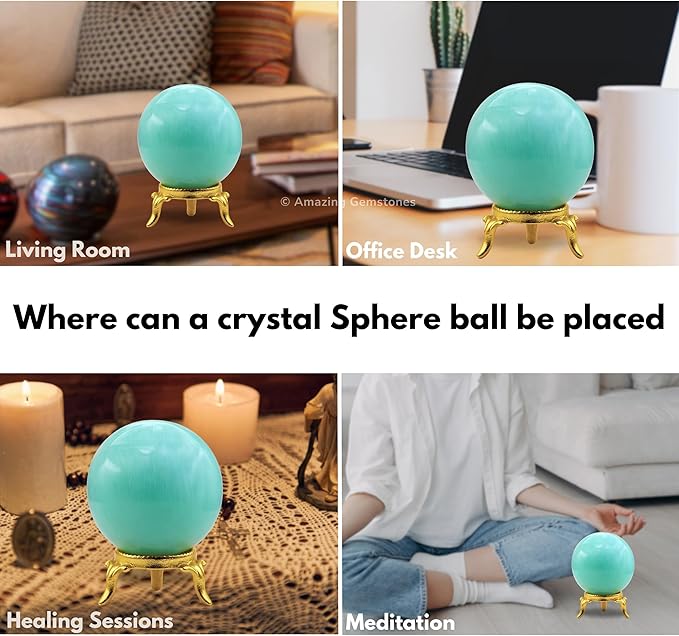Amazing Gemstone Amazonite Crystal Ball with Stand - 1.5" Inches Crystal Sphere Meditation Balls for Witchcraft and Decorative Balls