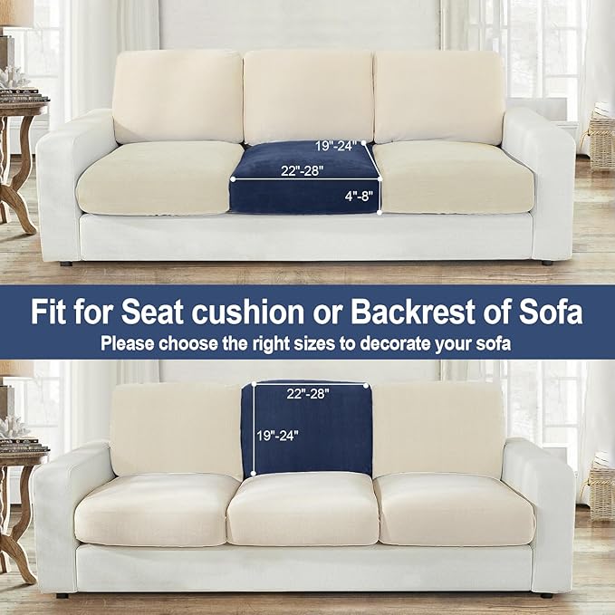 NAISI Couch Cushion Covers 1 Piece Velvet Stretch Sofa Seat Covers or Backrest Covers Soft Individual Couch Covers for Sectional Sofa(1 PC for Seat Cushion or Backrest,Navy)